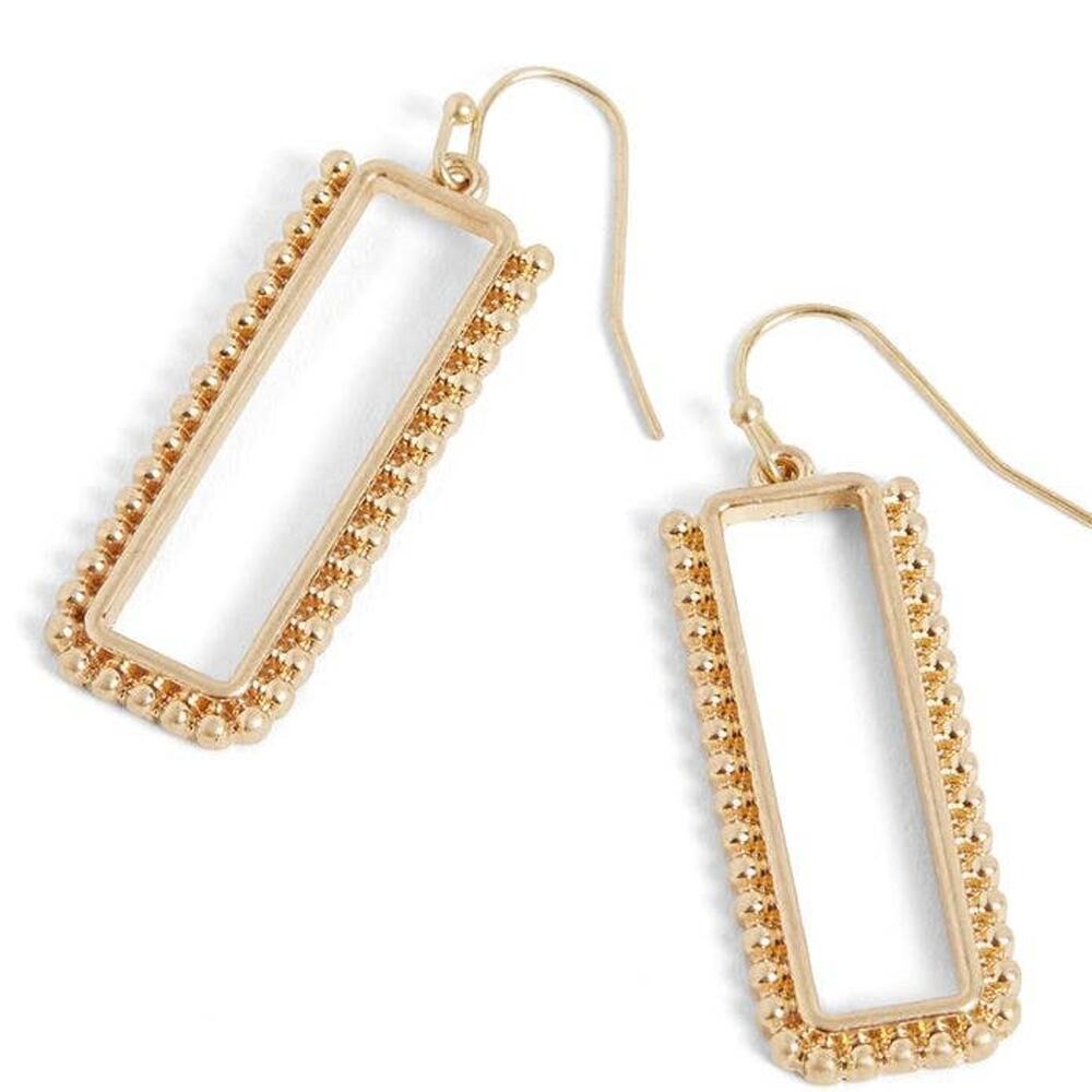 Studded Rectangle Drop Earrings - Gold